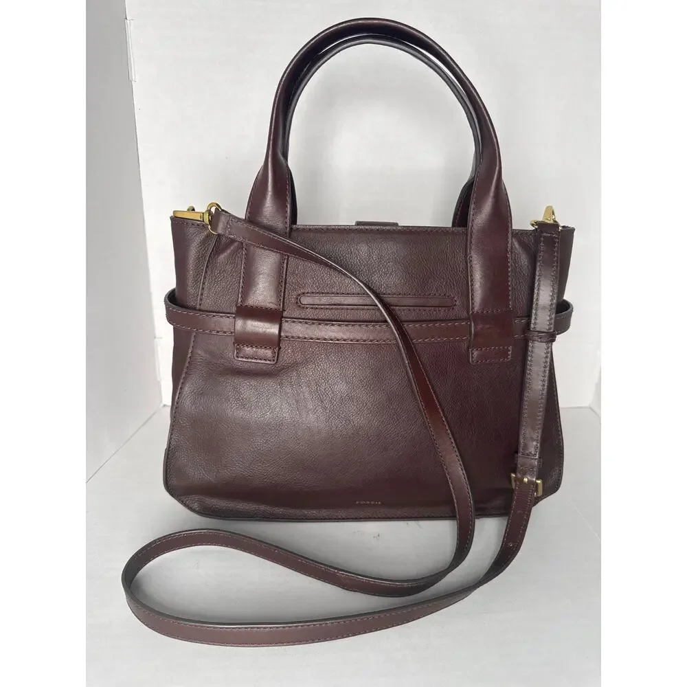 FOSSIL Willow Whiskey Brown Leather Satchel Crossbody Bag #SHB2325